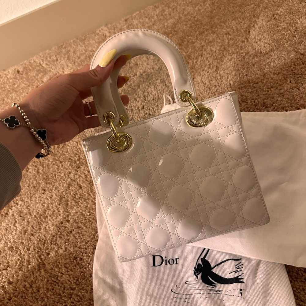 Dior White Mini Lady Dior Bag with Quilted Leather